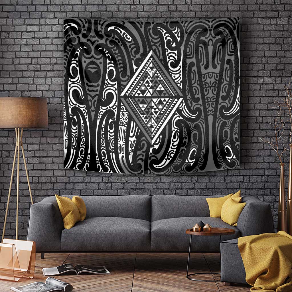 New Zealand Maori Taniko Tapestry Black Kowhaiwhai Puhoro