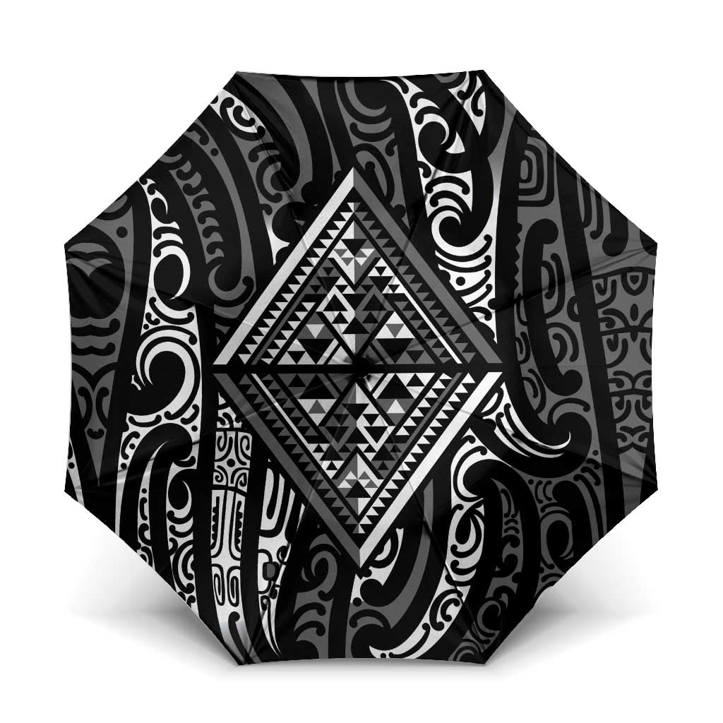 New Zealand Maori Taniko Umbrella Black Kowhaiwhai Puhoro - Polynesian Pride
