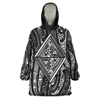 New Zealand Maori Taniko Wearable Blanket Hoodie Black Kowhaiwhai Puhoro