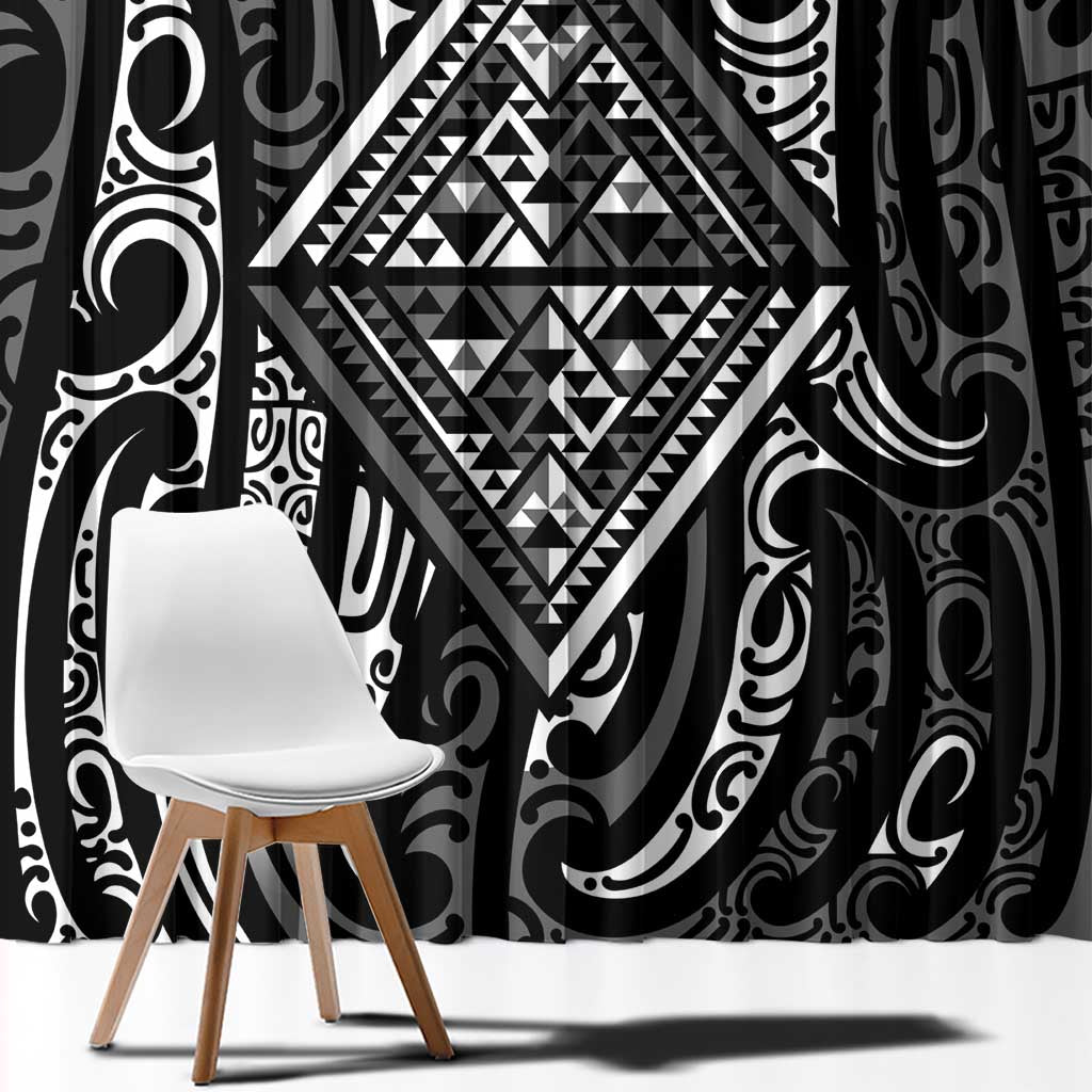 New Zealand Maori Taniko Window Curtain Black Kowhaiwhai Puhoro