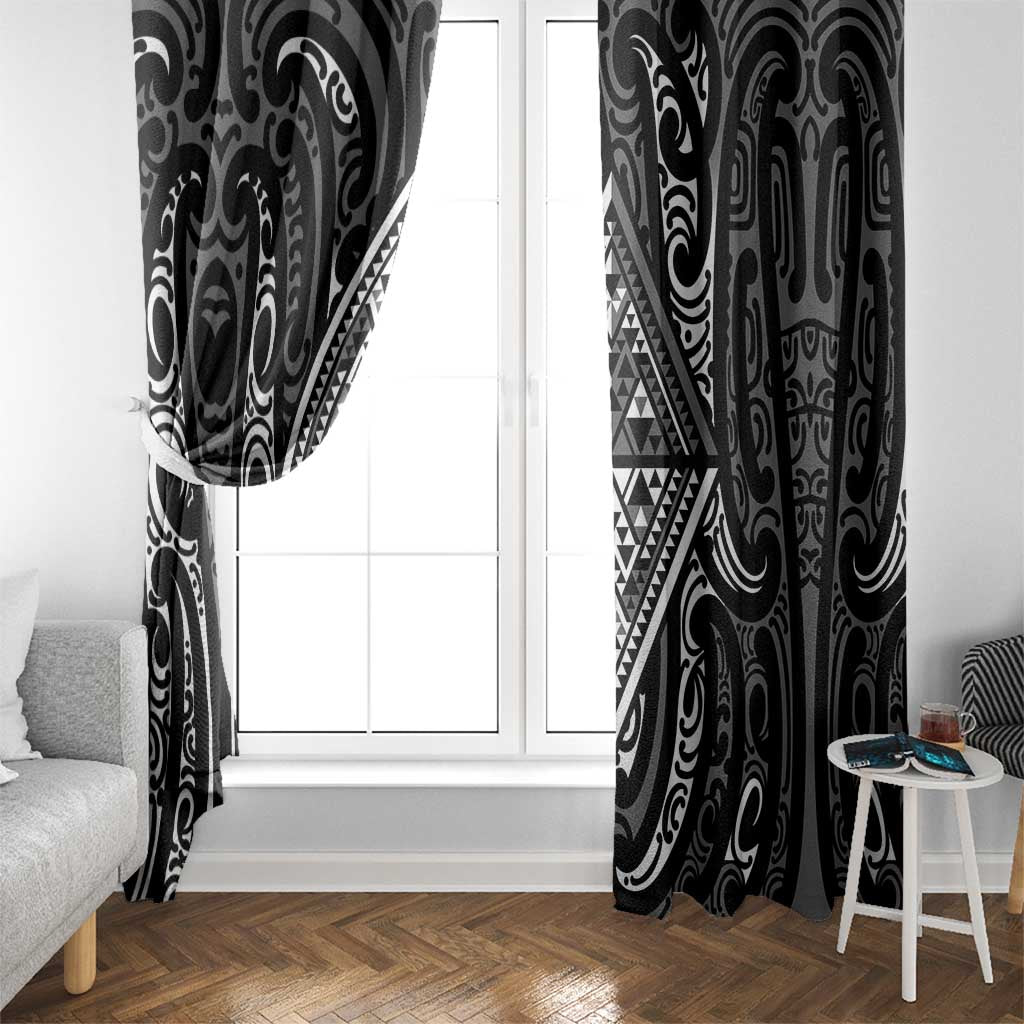 New Zealand Maori Taniko Window Curtain Black Kowhaiwhai Puhoro