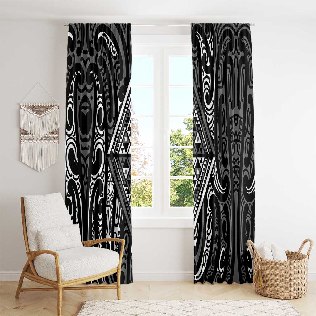 New Zealand Maori Taniko Window Curtain Black Kowhaiwhai Puhoro