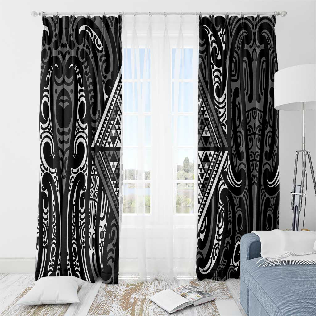 New Zealand Maori Taniko Window Curtain Black Kowhaiwhai Puhoro