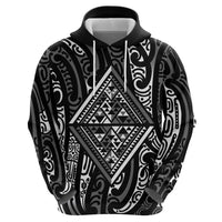 New Zealand Maori Taniko Zip Hoodie Black Kowhaiwhai Puhoro