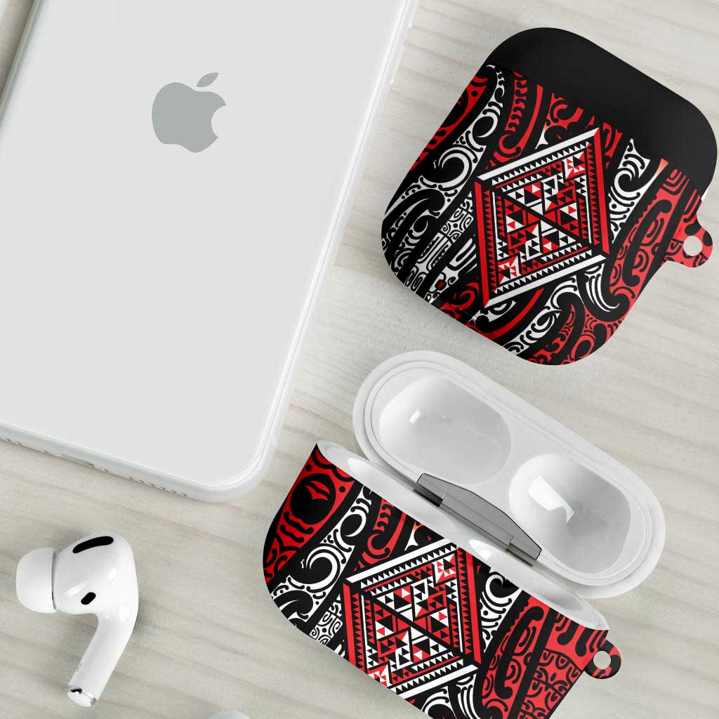 New Zealand Maori Taniko AirPods Case Red Kowhaiwhai Puhoro - Polynesian Pride