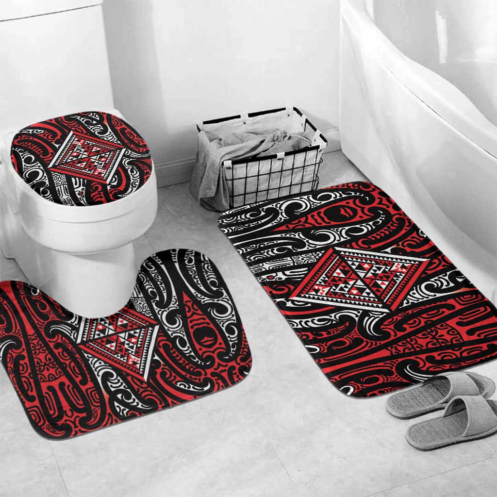 New Zealand Maori Taniko Bathroom Set Red Kowhaiwhai Puhoro - Polynesian Pride