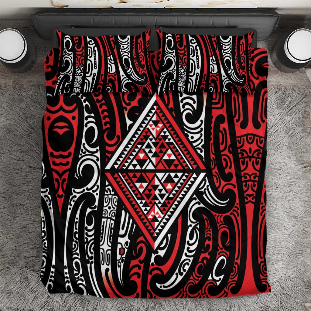 New Zealand Maori Taniko Bedding Set Red Kowhaiwhai Puhoro