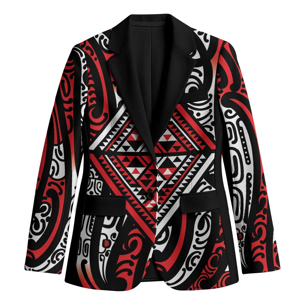 New Zealand Maori Taniko Blazer Red Kowhaiwhai Puhoro LT9 Unisex Red - Polynesian Pride