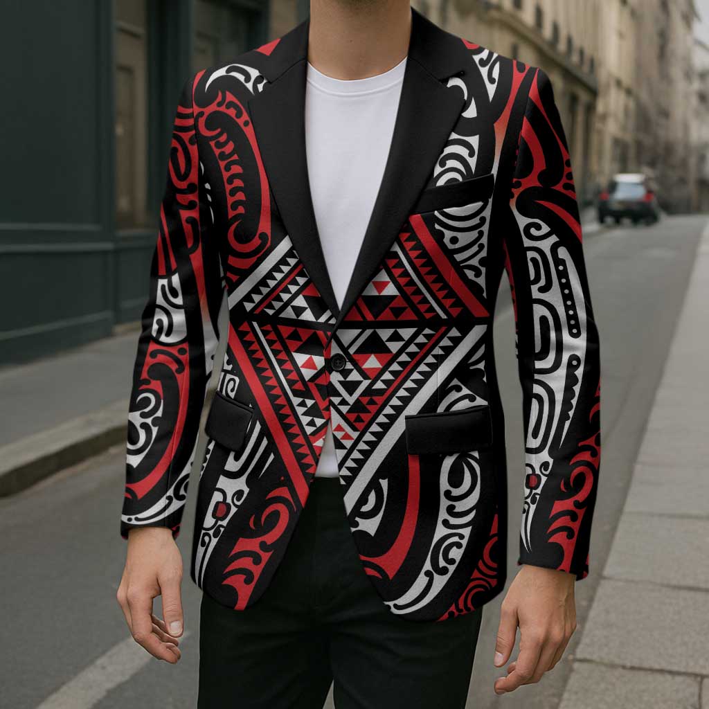 New Zealand Maori Taniko Blazer Red Kowhaiwhai Puhoro LT9 - Polynesian Pride