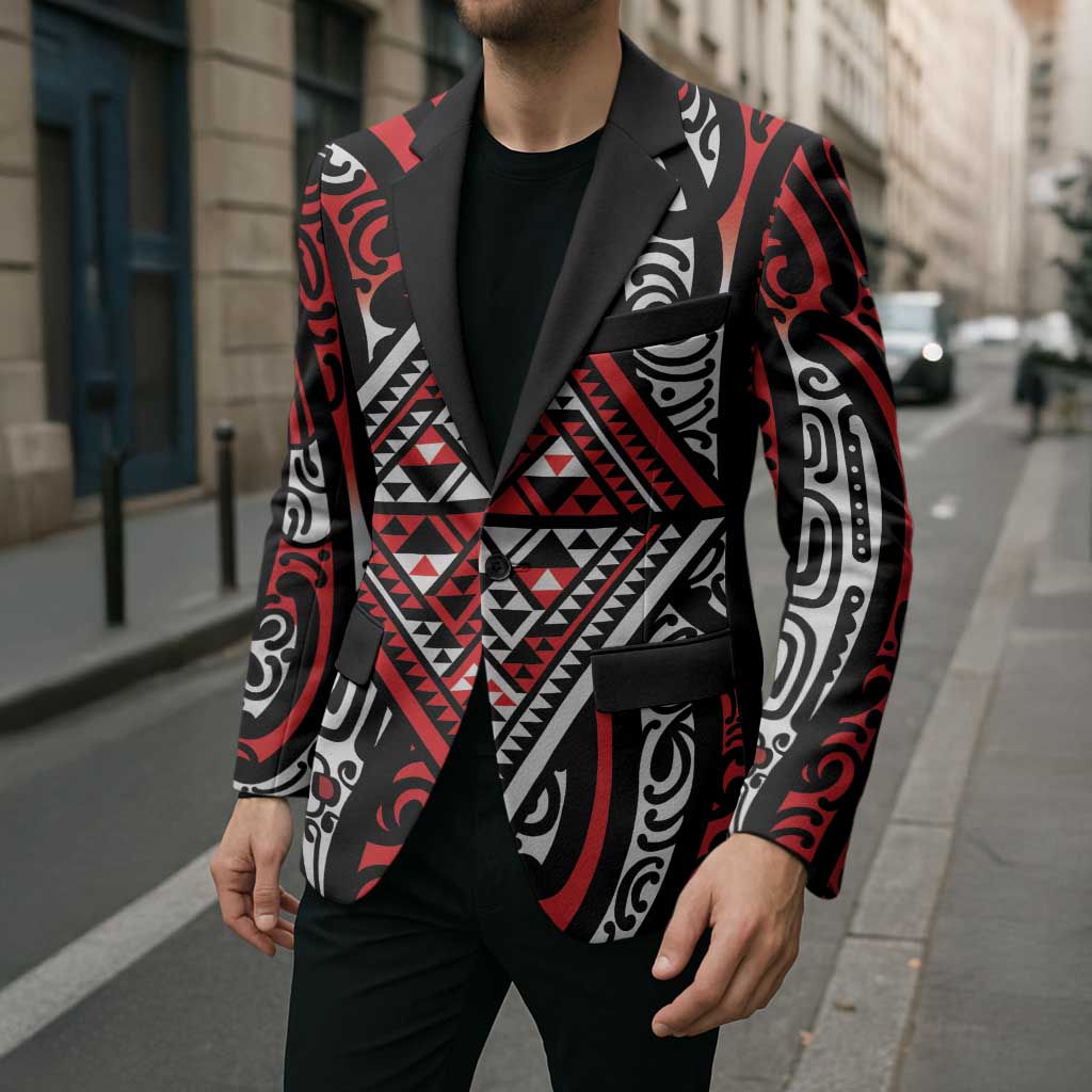 New Zealand Maori Taniko Blazer Red Kowhaiwhai Puhoro LT9 - Polynesian Pride
