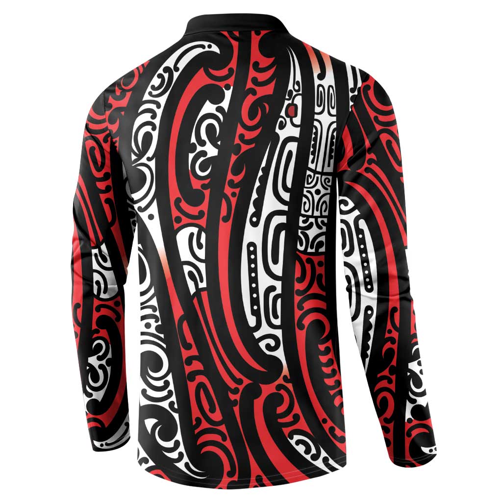 New Zealand Maori Taniko Button Sweatshirt Red Kowhaiwhai Puhoro
