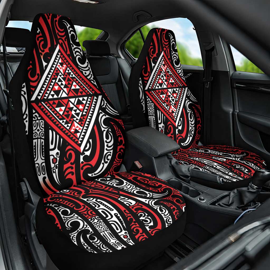 New Zealand Maori Taniko Car Seat Cover Red Kowhaiwhai Puhoro