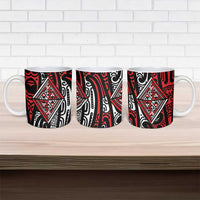 New Zealand Maori Taniko Ceramic Mug Red Kowhaiwhai Puhoro - Polynesian Pride