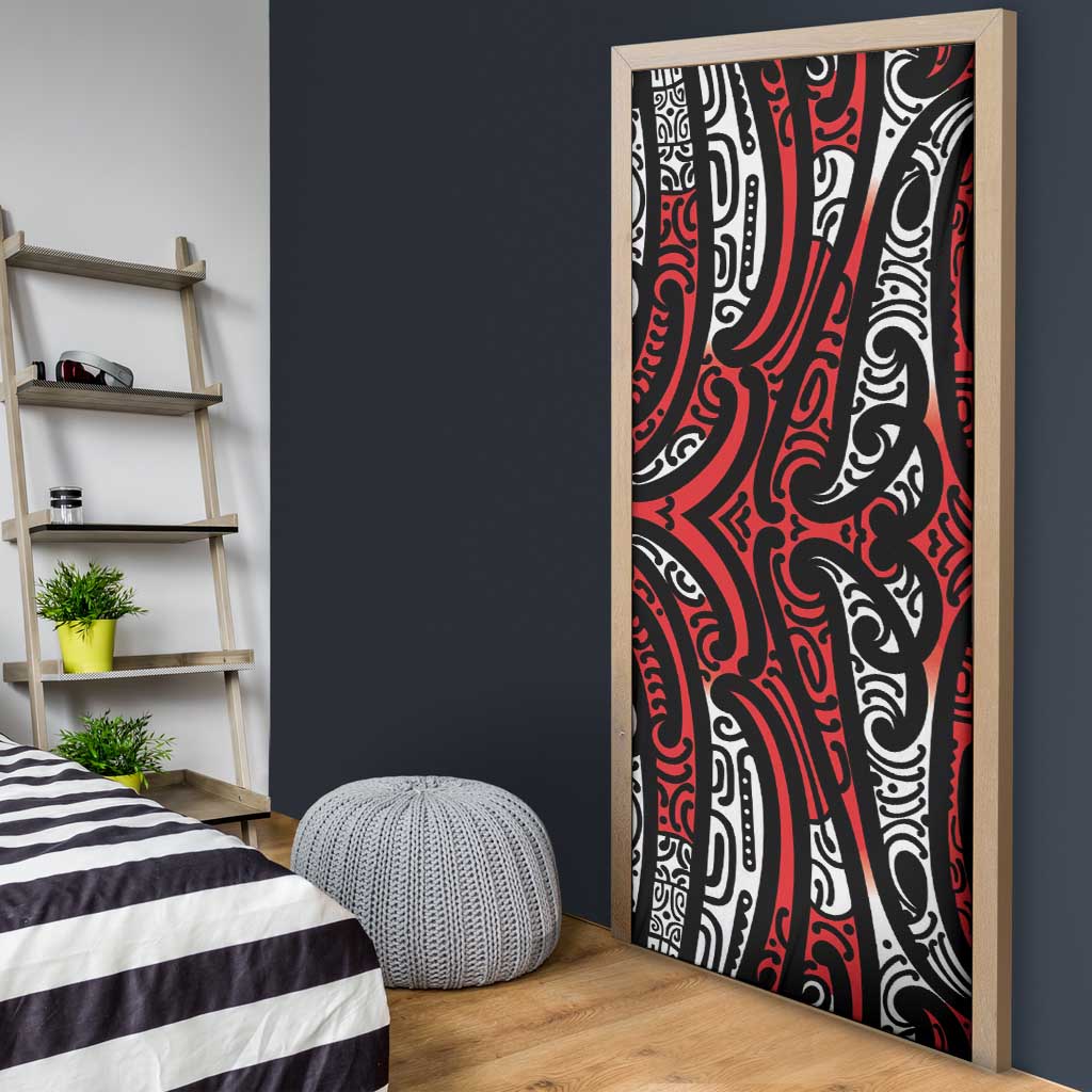 New Zealand Maori Taniko Door Cover Red Kowhaiwhai Puhoro - Polynesian Pride