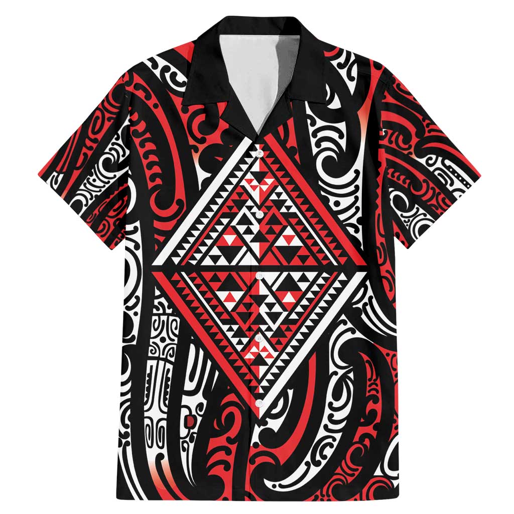 New Zealand Maori Taniko Family Matching Mermaid Dress and Hawaiian Shirt Red Kowhaiwhai Puhoro