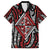 New Zealand Maori Taniko Family Matching Off The Shoulder Long Sleeve Dress and Hawaiian Shirt Red Kowhaiwhai Puhoro