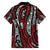 New Zealand Maori Taniko Family Matching Off The Shoulder Long Sleeve Dress and Hawaiian Shirt Red Kowhaiwhai Puhoro