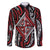 New Zealand Maori Taniko Family Matching Off The Shoulder Long Sleeve Dress and Hawaiian Shirt Red Kowhaiwhai Puhoro