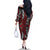 New Zealand Maori Taniko Family Matching Off The Shoulder Long Sleeve Dress and Hawaiian Shirt Red Kowhaiwhai Puhoro