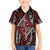 New Zealand Maori Taniko Family Matching Off The Shoulder Long Sleeve Dress and Hawaiian Shirt Red Kowhaiwhai Puhoro