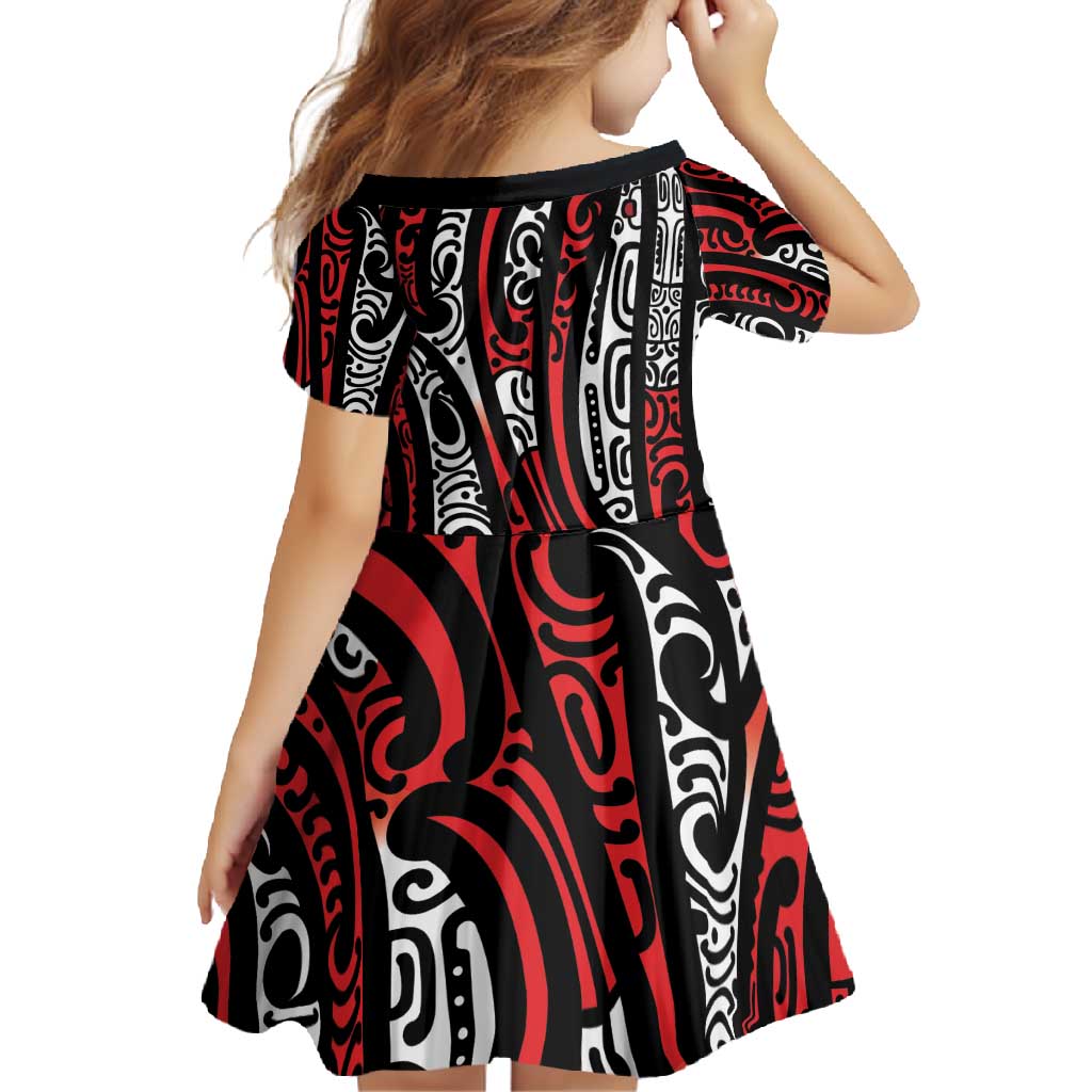 New Zealand Maori Taniko Family Matching Short Sleeve Bodycon Dress and Hawaiian Shirt Red Kowhaiwhai Puhoro