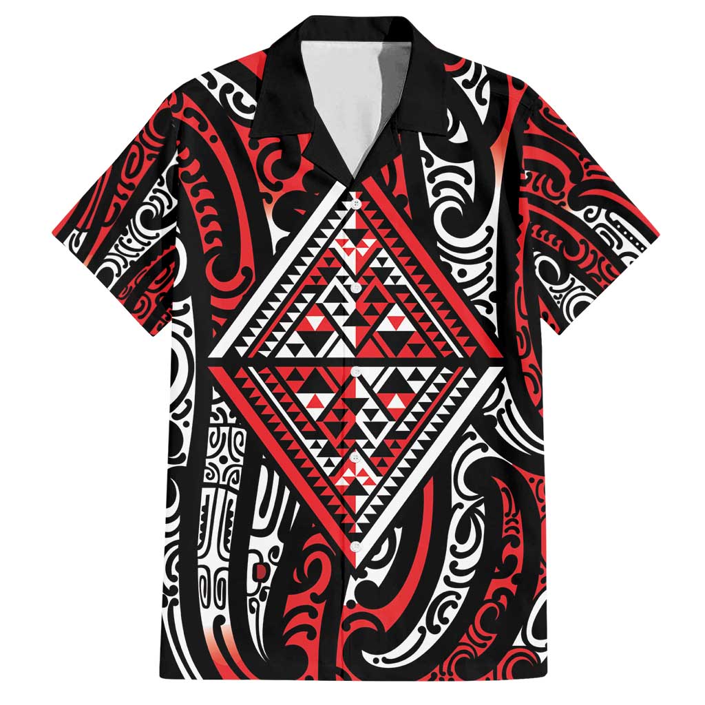 New Zealand Maori Taniko Family Matching Tank Maxi Dress and Hawaiian Shirt Red Kowhaiwhai Puhoro