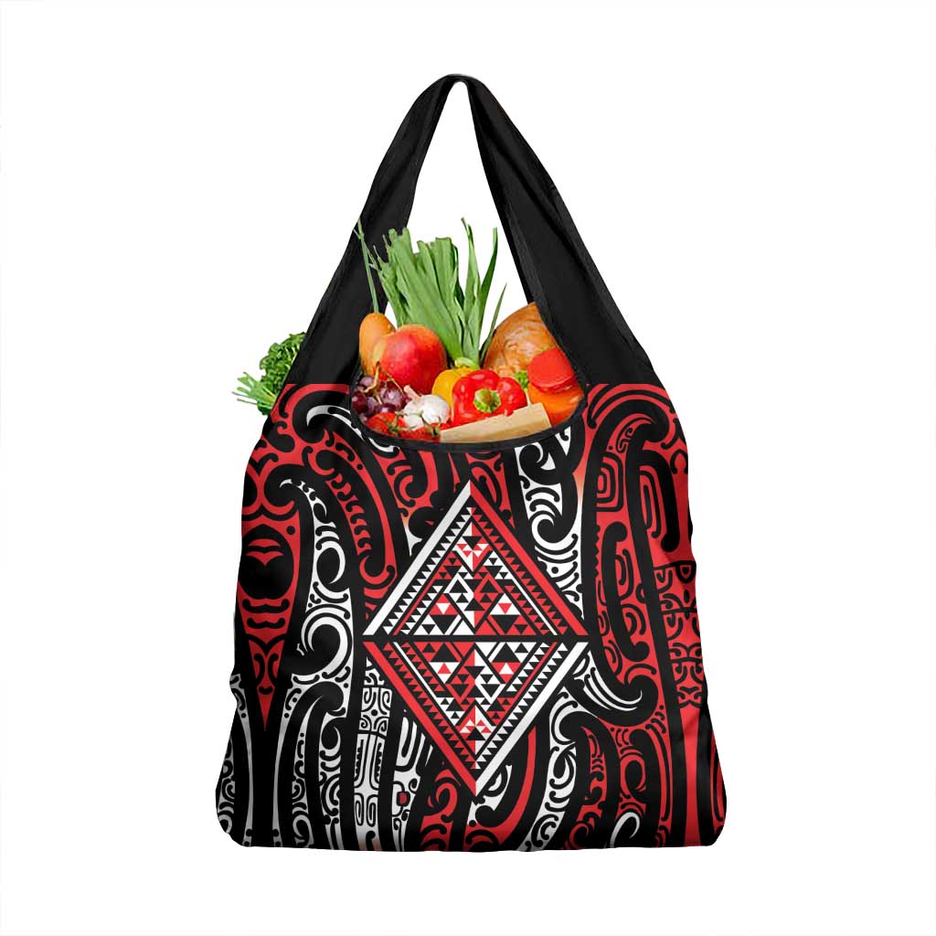 New Zealand Maori Taniko Grocery Bag Red Kowhaiwhai Puhoro LT9 1-pack One Size Red - Polynesian Pride