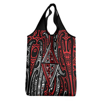 New Zealand Maori Taniko Grocery Bag Red Kowhaiwhai Puhoro LT9 - Polynesian Pride