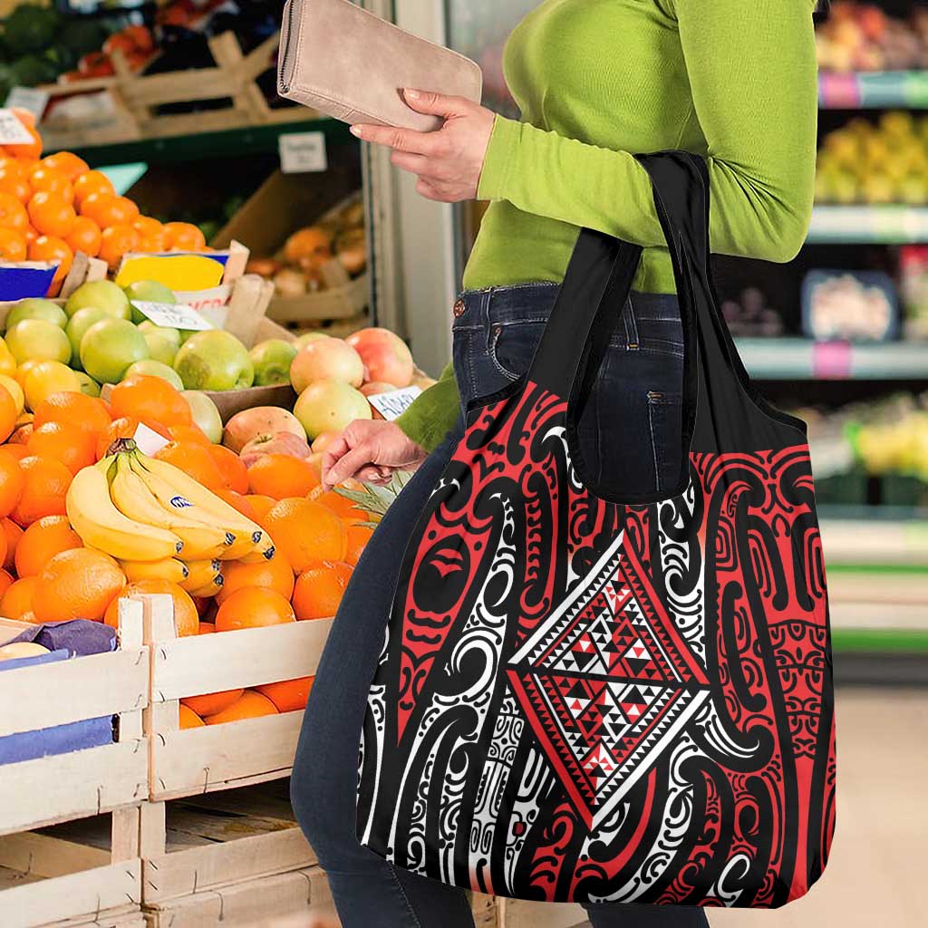 New Zealand Maori Taniko Grocery Bag Red Kowhaiwhai Puhoro LT9 - Polynesian Pride