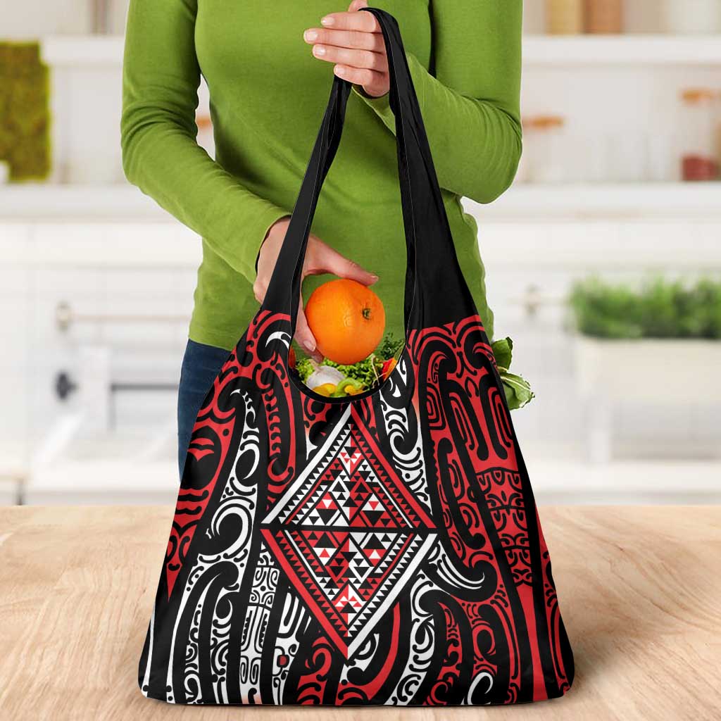 New Zealand Maori Taniko Grocery Bag Red Kowhaiwhai Puhoro LT9 - Polynesian Pride