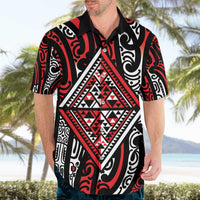 New Zealand Maori Taniko Hawaiian Shirt Red Kowhaiwhai Puhoro