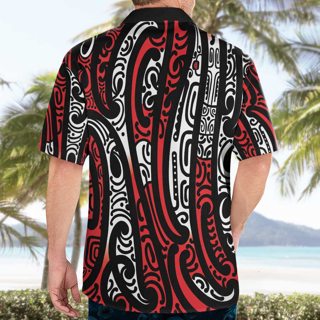 New Zealand Maori Taniko Hawaiian Shirt Red Kowhaiwhai Puhoro