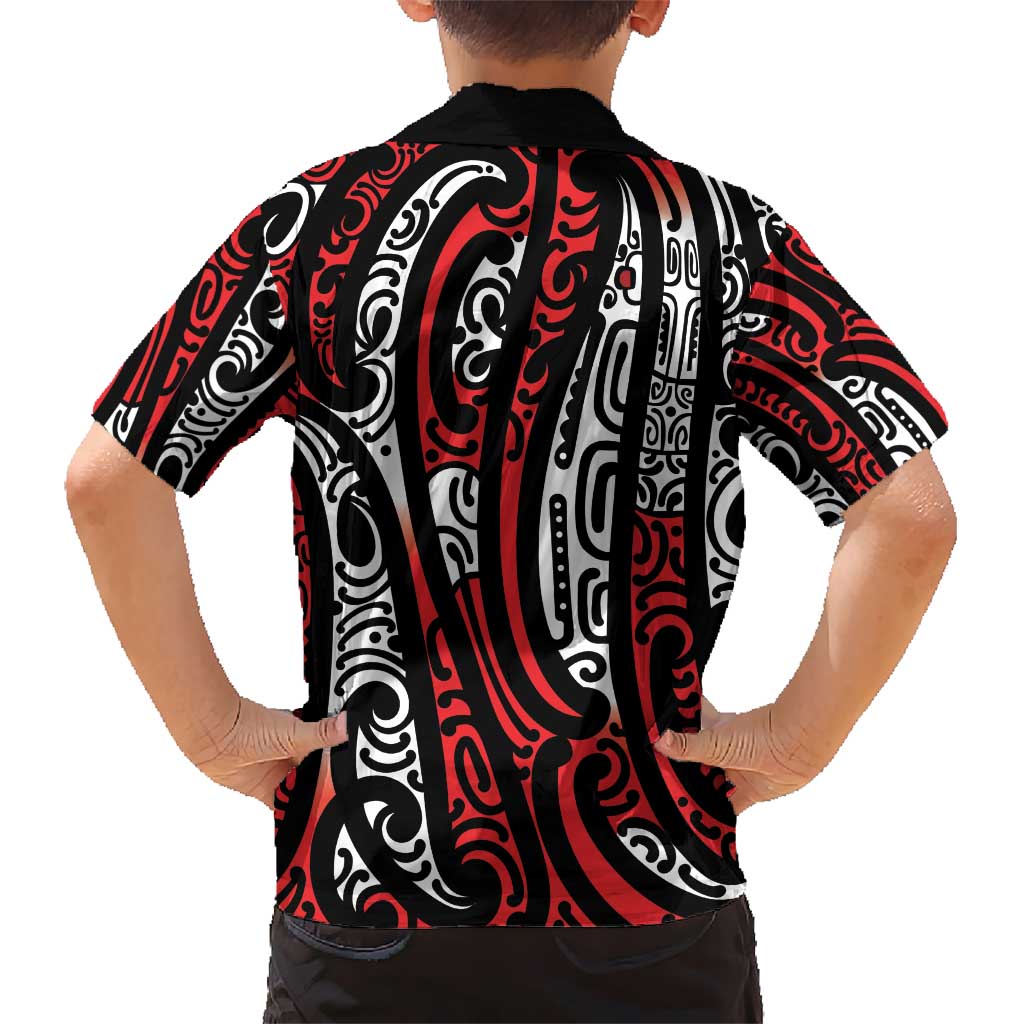 New Zealand Maori Taniko Hawaiian Shirt Red Kowhaiwhai Puhoro