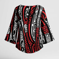 New Zealand Maori Taniko Kimono Sleeve Blouse Red Kowhaiwhai Puhoro - Polynesian Pride