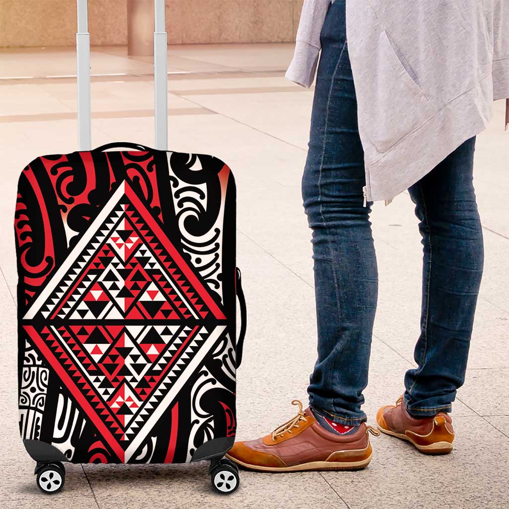 New Zealand Maori Taniko Luggage Cover Red Kowhaiwhai Puhoro