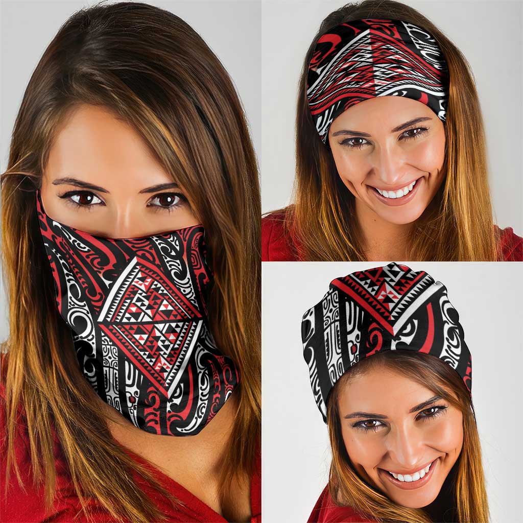 New Zealand Maori Taniko Neck Gaiter Red Kowhaiwhai Puhoro - Polynesian Pride