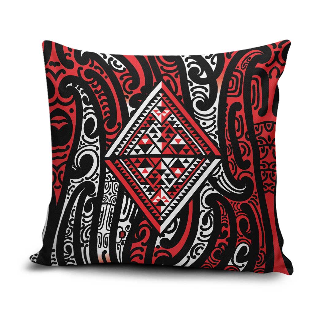 New Zealand Maori Taniko Pillow Cover Red Kowhaiwhai Puhoro LT9 Red - Polynesian Pride