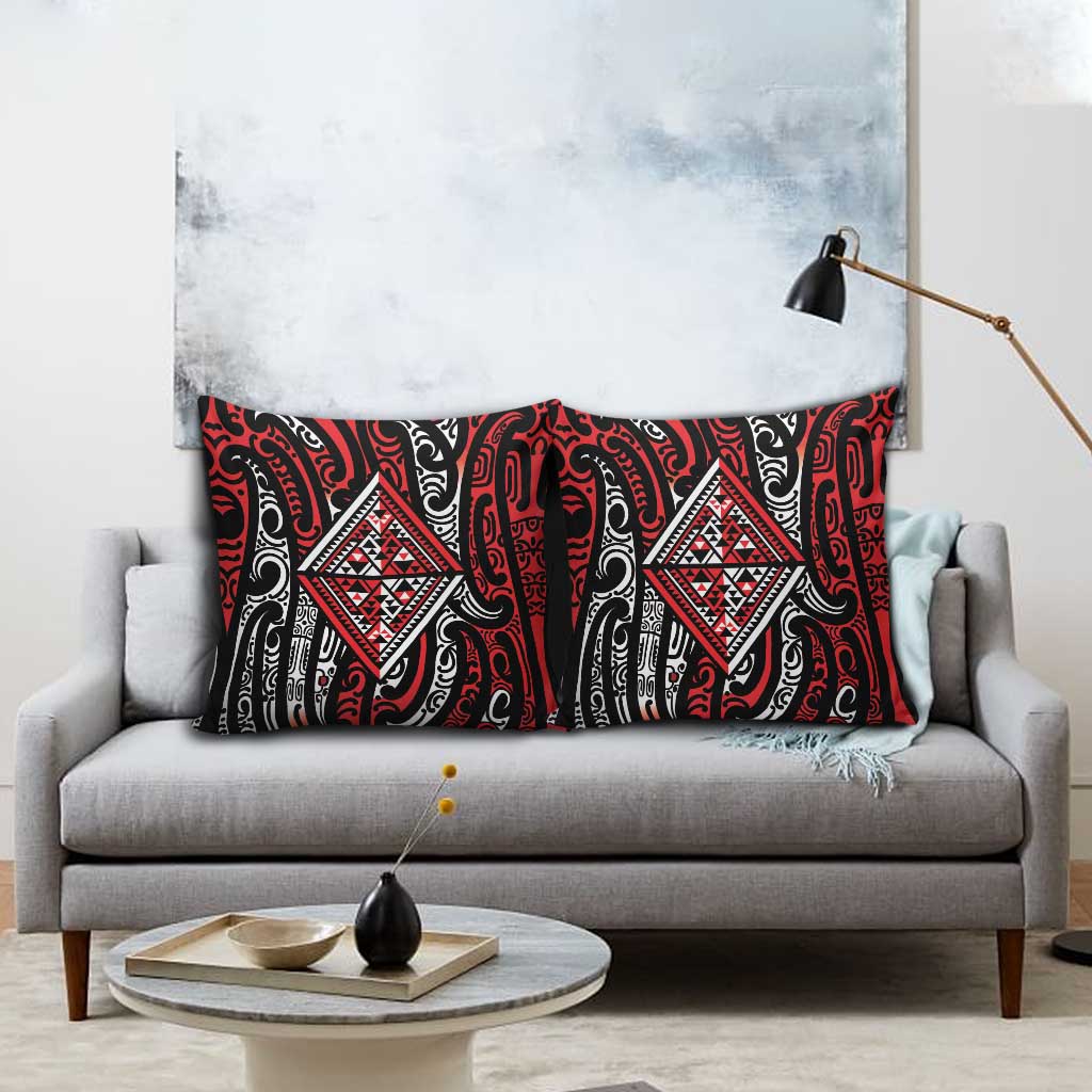 New Zealand Maori Taniko Pillow Cover Red Kowhaiwhai Puhoro LT9 - Polynesian Pride