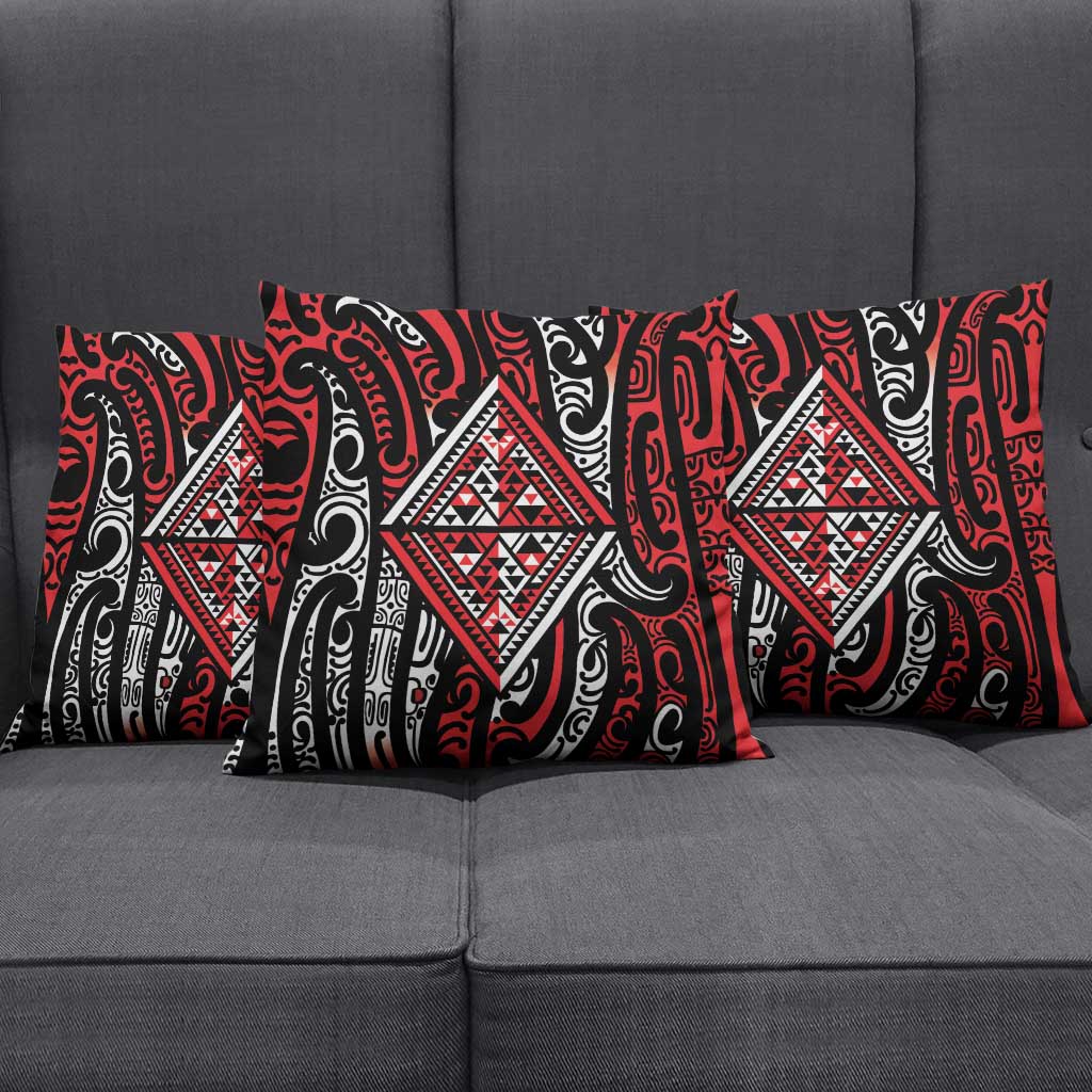 New Zealand Maori Taniko Pillow Cover Red Kowhaiwhai Puhoro LT9 - Polynesian Pride
