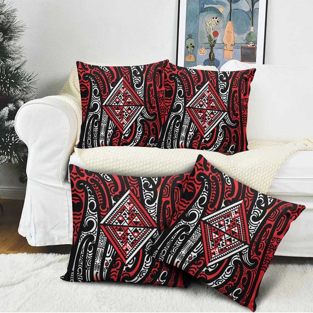 New Zealand Maori Taniko Pillow Cover Red Kowhaiwhai Puhoro LT9 - Polynesian Pride