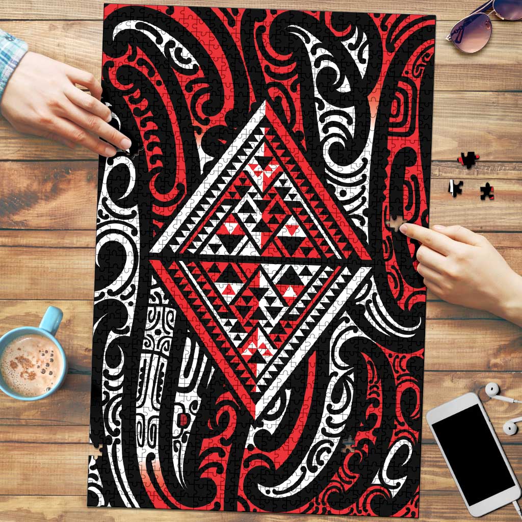 New Zealand Maori Taniko Puzzle Red Kowhaiwhai Puhoro - Polynesian Pride