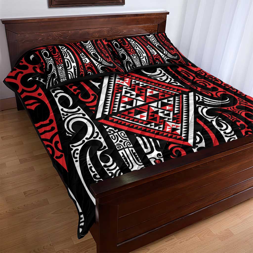 New Zealand Maori Taniko Quilt Bed Set Red Kowhaiwhai Puhoro