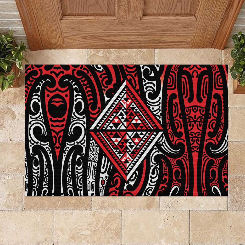 New Zealand Maori Taniko Rubber Doormat Red Kowhaiwhai Puhoro LT9 Red - Polynesian Pride