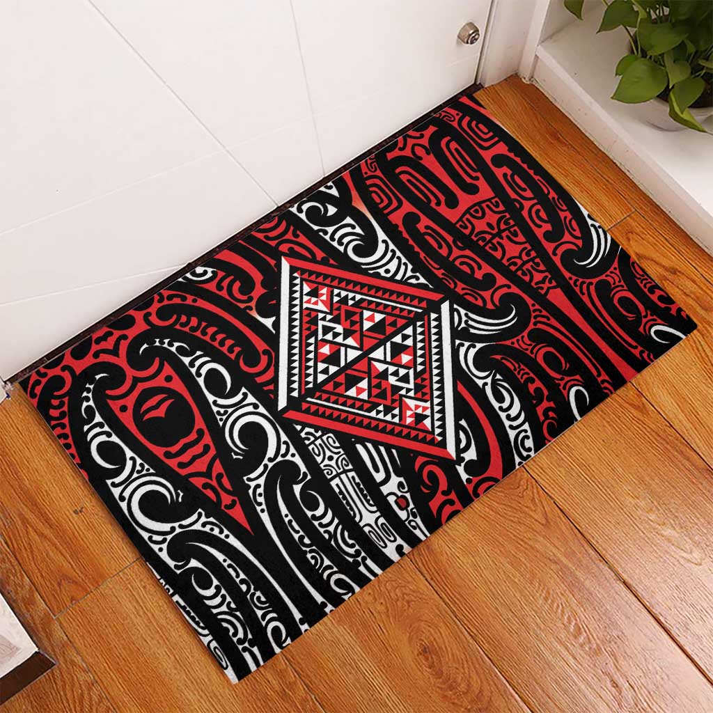 New Zealand Maori Taniko Rubber Doormat Red Kowhaiwhai Puhoro LT9 - Polynesian Pride