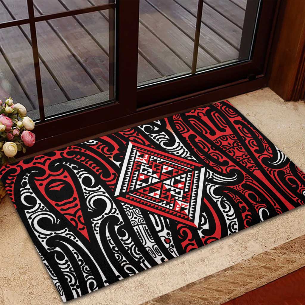 New Zealand Maori Taniko Rubber Doormat Red Kowhaiwhai Puhoro LT9 - Polynesian Pride