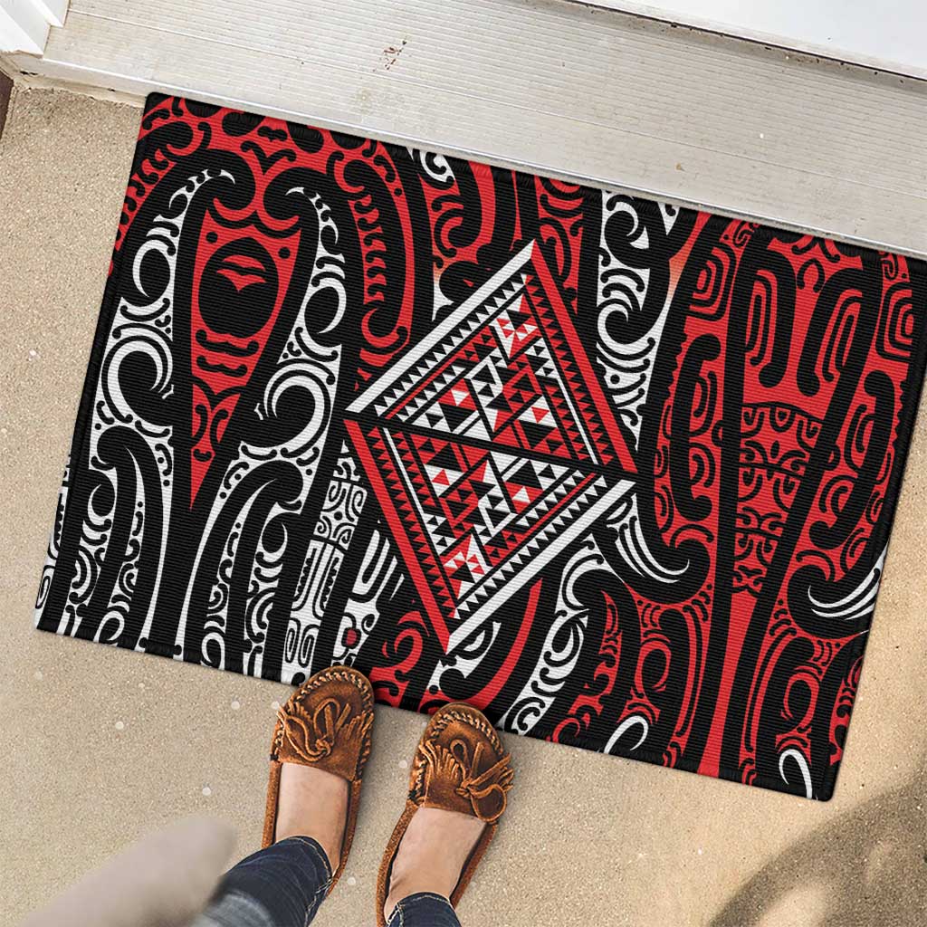 New Zealand Maori Taniko Rubber Doormat Red Kowhaiwhai Puhoro LT9 - Polynesian Pride