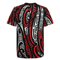 New Zealand Maori Taniko Rugby Jersey Red Kowhaiwhai Puhoro LT9 - Polynesian Pride