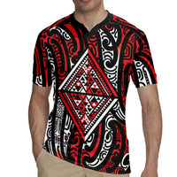 New Zealand Maori Taniko Rugby Jersey Red Kowhaiwhai Puhoro LT9 - Polynesian Pride