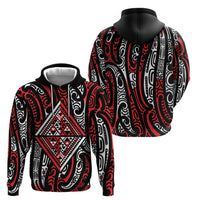 New Zealand Maori Taniko Zip Hoodie Red Kowhaiwhai Puhoro