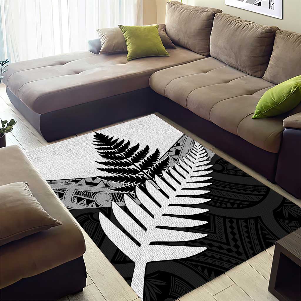 New Zealand Silver Fern Area Rug Maori Koru Mixed Taniko Pattern